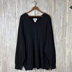 HB Mens Black V Neck Sweater Sz 3XL 100% Cotton Monochrome Minimal Harbor Bay